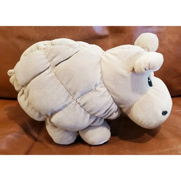 12 In Elder Beerman Tan Quilt Block House Hippo Stuffed Plush Embroidered Eyes - Picture 4 of 11